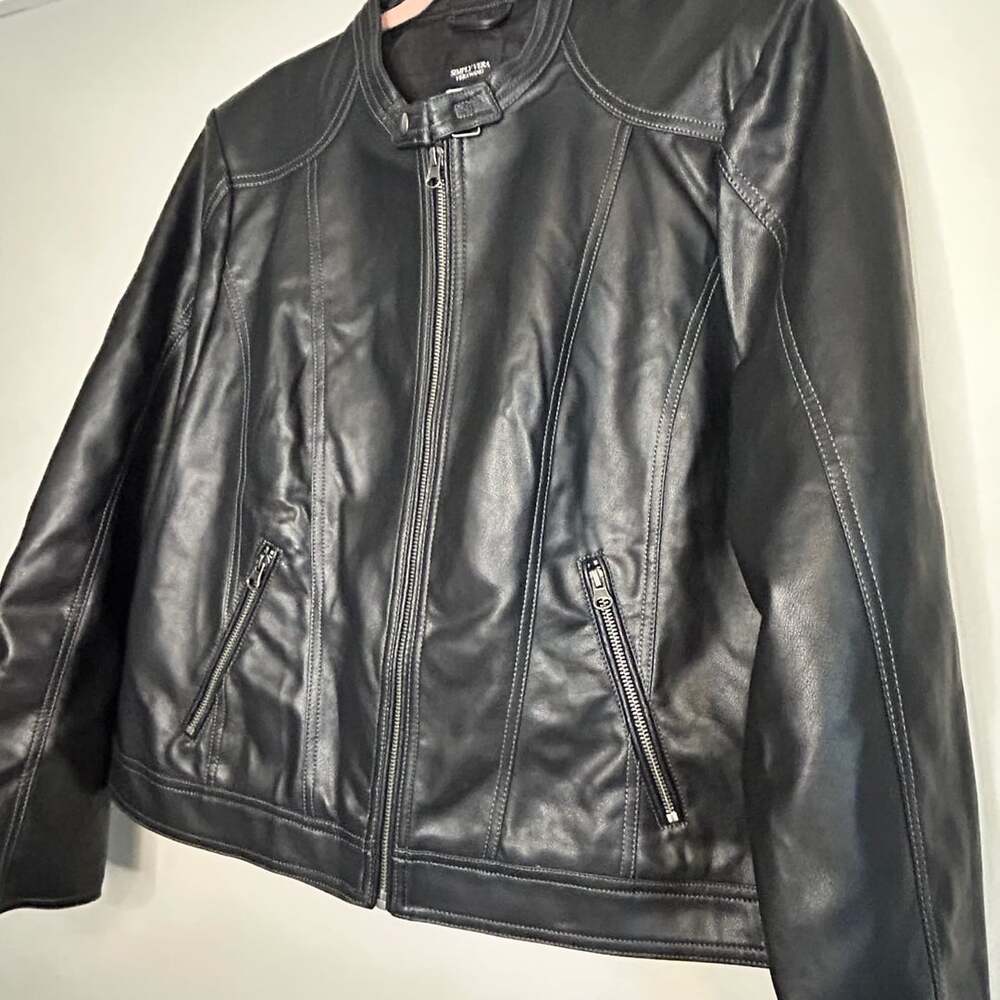 Simply Vera Vera Wang Moto Jacket Size XXL Black Faux Leather